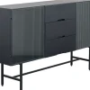 Komoda Loft Z 3 Szufladami Czarna Stalowa Front Szkło Ryflowane I MDF 150x90 Cm
