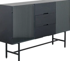 Komoda Loft Z 3 Szufladami Czarna Stalowa Front Szkło Ryflowane I MDF 150x90 Cm