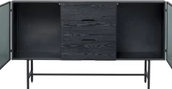 Komoda Loft Z 3 Szufladami Czarna Stalowa Front Szkło Ryflowane I MDF 150x90 Cm