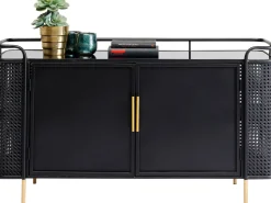 Komoda Loft Ze Szklanym Blatem Czarna 120x70 Cm