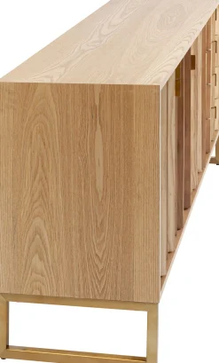 Komoda Naturalna Z Szufladami I Drzwiami 186 Cm Podstawa Złota
