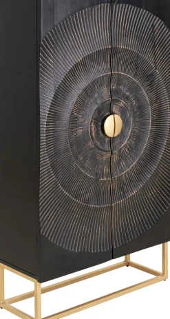 Komoda Wysoka Drewniana Boho Czarno-brązowa 76x140 Cm