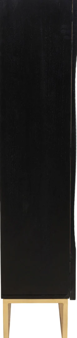 Komoda Wysoka Drewniana Boho Czarno-brązowa 76x140 Cm