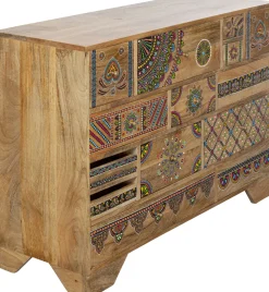 Komoda Z 14 Szufladami Drewno Mango Kolorowe Ornamenty 115x80 Cm