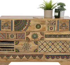 Komoda Z 14 Szufladami Drewno Mango Kolorowe Ornamenty 115x80 Cm