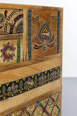 Komoda Z 14 Szufladami Drewno Mango Kolorowe Ornamenty 115x80 Cm