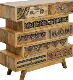 Komoda Z 8 Szufladami Drewno Mango Kolorowe Ornamenty 65x65 Cm