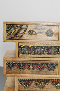 Komoda Z 8 Szufladami Drewno Mango Kolorowe Ornamenty 65x65 Cm
