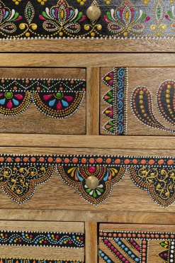 Komoda Z 8 Szufladami Drewno Mango Kolorowe Ornamenty 65x65 Cm