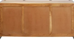Komoda Z 3 Szufladami I Drzwiami Przesuwnymi Drewno Akacjowe Nogi Stalowe 160x78 Cm