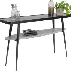 Konsola Czarna Z Aluminium Półka Marmurowa 135x35 Cm