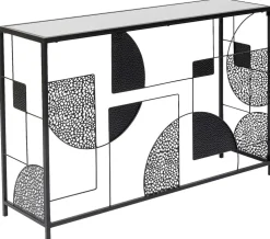 Konsola Do Przedpokoju Loft Czarna Stalowa Blat Lustrzany 120x33 Cm