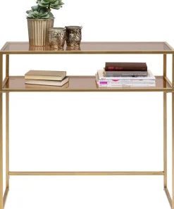 Konsola Loft 85x30 Cm Złota - Blat Szklany