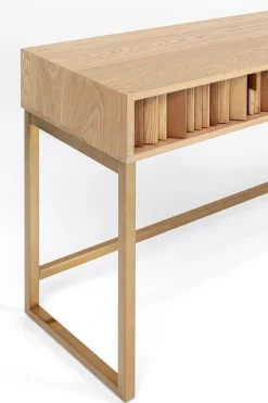 Konsola Z Szufladami MDF Naturalna 136x40 Cm Front Sklejka Jesionowa