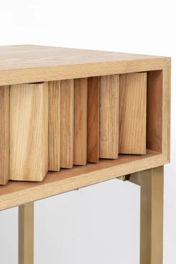 Konsola Z Szufladami MDF Naturalna 136x40 Cm Front Sklejka Jesionowa