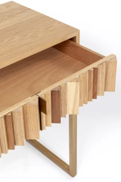 Konsola Z Szufladami MDF Naturalna 136x40 Cm Front Sklejka Jesionowa