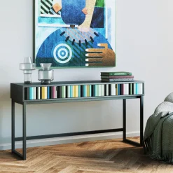 Konsola Z Szufladami MDF Czarna 136x40 Cm Front Kolorowy