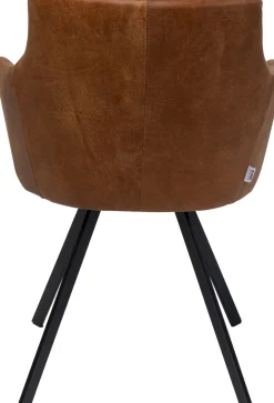 Krzesło Obrotowe Z Podłokietnikami Brązowe Nogi Stal Czarne 53x84 Cm