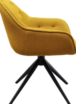 Krzesło Z Podłokietnikami Obrotowe Pikowane żółte Nogi Czarne 64x81 Cm