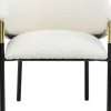 Krzesło Z Podłokietnikami Tapicerowane Białe Boucle Nogi Stalowe Czarne 58x79 Cm