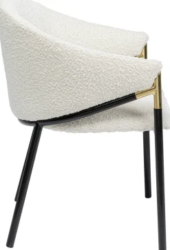 Krzesło Z Podłokietnikami Tapicerowane Białe Boucle Nogi Stalowe Czarne 58x79 Cm