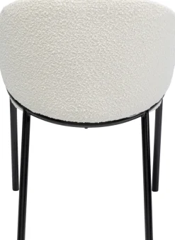 Krzesło Z Podłokietnikami Tapicerowane Białe Boucle Nogi Stalowe Czarne 58x79 Cm