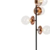 Lampa Podłogowa Czarna Klosze Szklane Transparentne I Miedziane 165 Cm