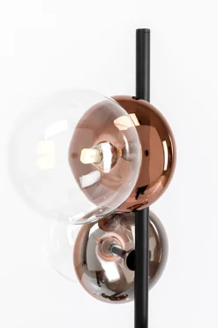 Lampa Podłogowa Czarna Klosze Szklane Transparentne I Miedziane 165 Cm