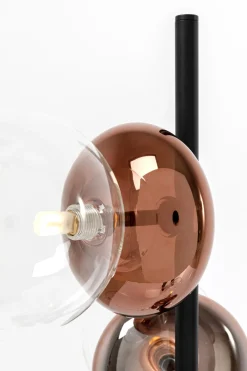 Lampa Podłogowa Czarna Klosze Szklane Transparentne I Miedziane 165 Cm