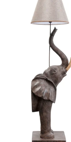 Lampa Podłogowa Motyw Zwierzęcy Słoń 154 Cm Abażur Beżowy Lniany