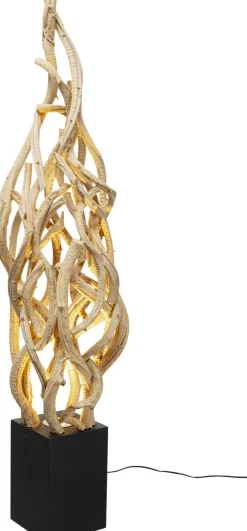 Lampa Podłogowa Naturalna Drewniana 150 Cm Podstawa Czarna
