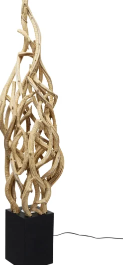 Lampa Podłogowa Naturalna Drewniana 150 Cm Podstawa Czarna