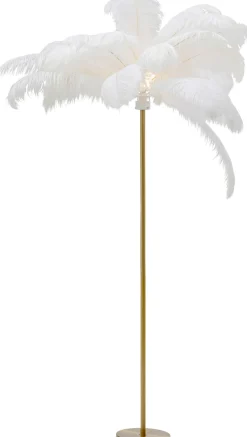 Lampa Podłogowa Palma Biała Strusie Pióra 165 Cm Podstawa Złota