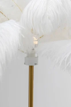 Lampa Podłogowa Palma Biała Strusie Pióra 165 Cm Podstawa Złota