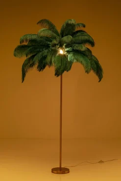 Lampa Podłogowa Palma Zielona Strusie Pióra 165 Cm Podstawa Złota