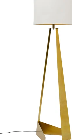 Lampa Podłogowa Podstawa Złota Stalowa Abażur Biały Lniany 150 Cm