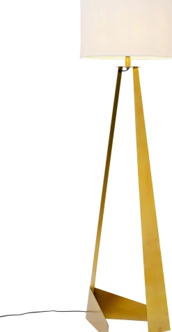 Lampa Podłogowa Podstawa Złota Stalowa Abażur Biały Lniany 150 Cm