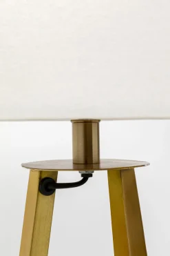 Lampa Podłogowa Podstawa Złota Stalowa Abażur Biały Lniany 150 Cm