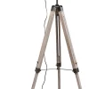 Lampa Podłogowa Trójnóg Vintage Drewno Sosnowe I Stal 110-155 Cm