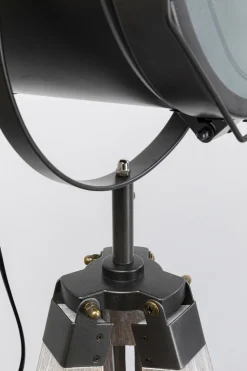 Lampa Podłogowa Trójnóg Vintage Drewno Sosnowe I Stal 110-155 Cm