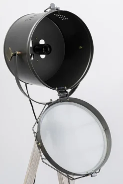 Lampa Podłogowa Trójnóg Vintage Drewno Sosnowe I Stal 110-155 Cm