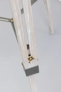 Lampa Podłogowa Trójnóg Vintage Drewno Sosnowe I Stal 110-155 Cm