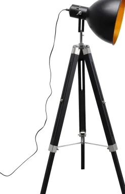 Lampa Podłogowa Trójnóg Z Regulacją Wysokości Czarna Drewno I Stal 95-140 Cm