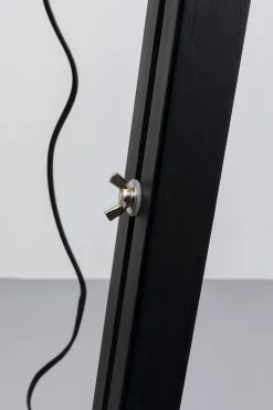 Lampa Podłogowa Trójnóg Z Regulacją Wysokości Czarna Drewno I Stal 95-140 Cm