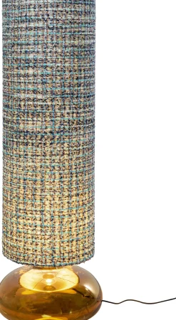 Lampa Podłogowa Ze Szklaną Brązową Podstawą Abażur Z Tkaniny Niebieskiej 106 Cm