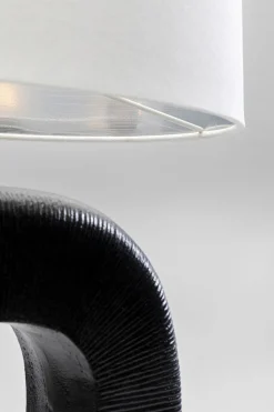 Lampa Stołowa Aluminium Czarne I Abażur Biały Lniany 79 Cm
