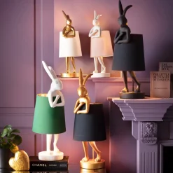 Lampa Stołowa Animal Rabbit 23x68 Cm Złota - Klosz Czarny