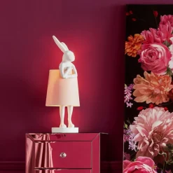 Lampa Stołowa Animal Rabbit 17x50 Cm Biała - Klosz Różowy