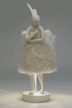 Lampa Stołowa Biała Królik Abażur Futrzasty 50 Cm