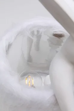Lampa Stołowa Biała Królik Abażur Futrzasty 50 Cm